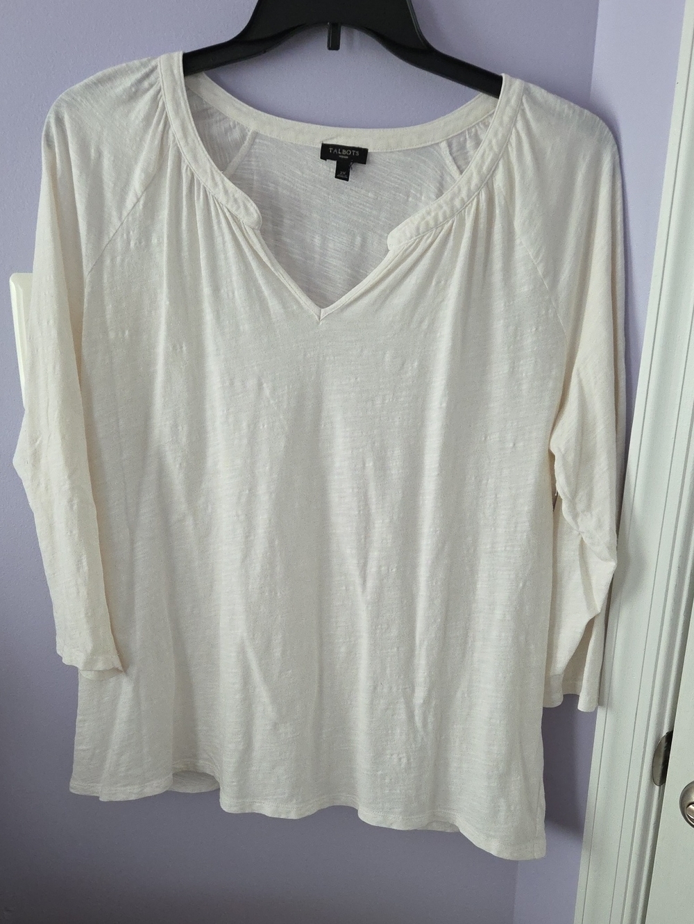 Talbots Women's Cream V-Neck Long Sleeve Top